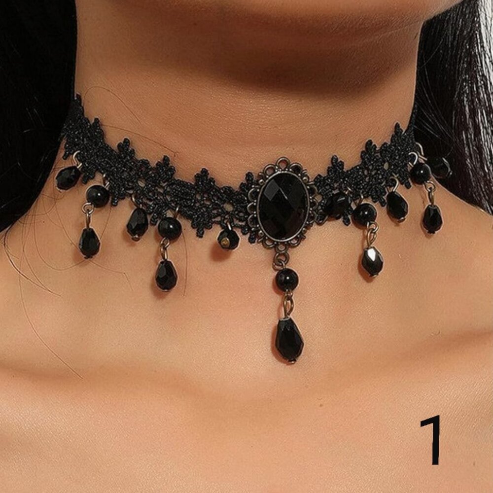 5 Style Vintage Lace Choker Crystal Pendant Necklace Punk Chain Accessories